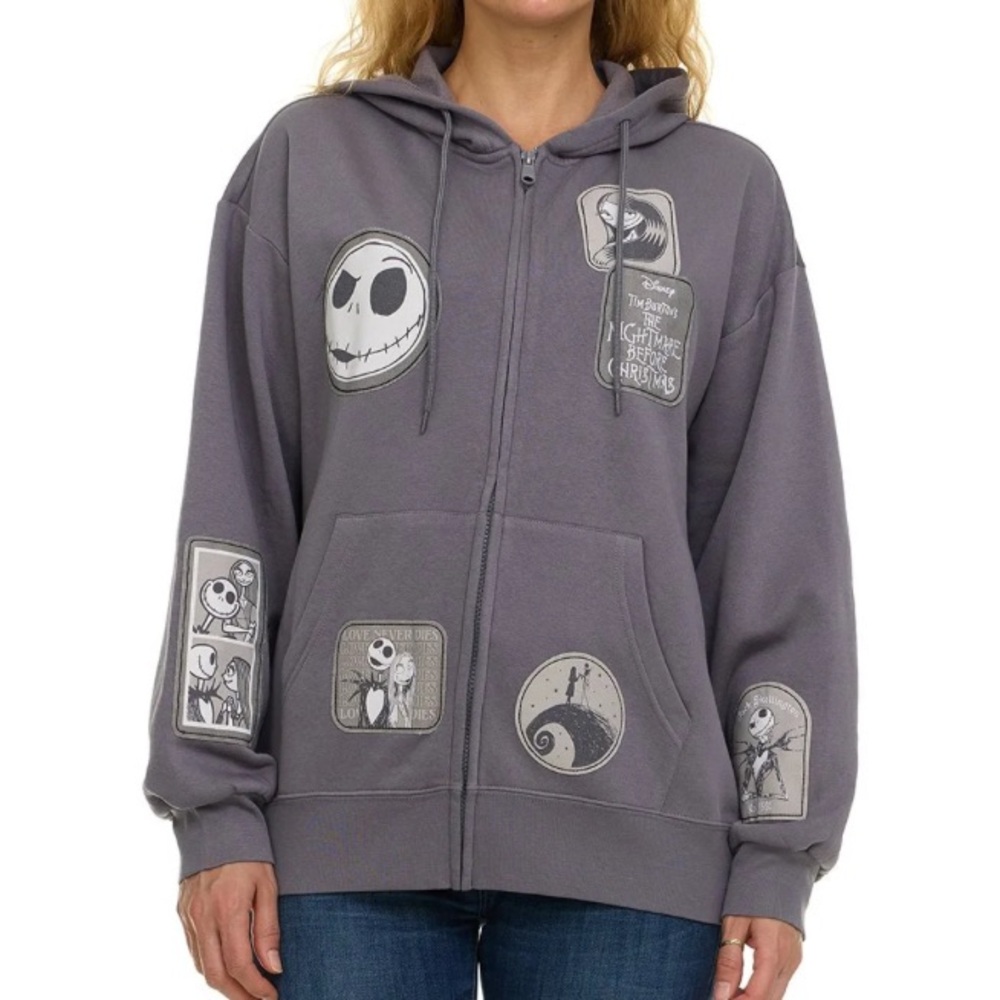 Disney Nightmare Before Christmas Gray Hoodie Size L NWT